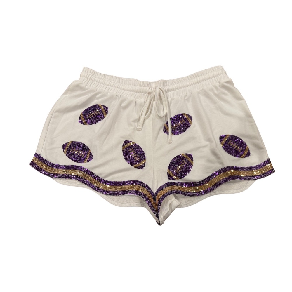 LSU College Football SEC NCAA Women's Game Day Sequin Lounge Shorts Bling Purple